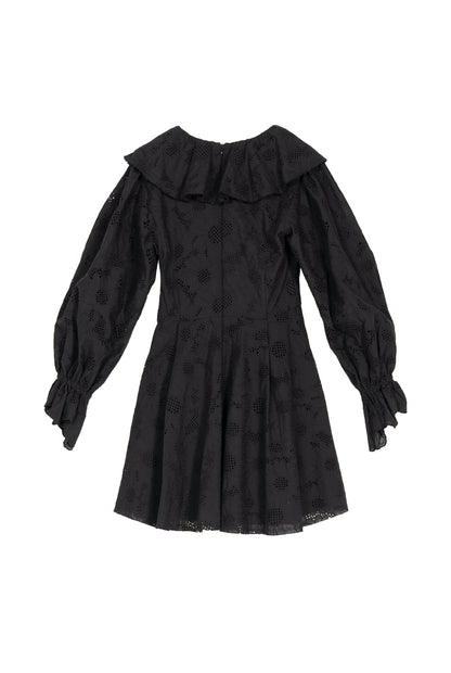 Emin + Paul Black-Lace Ruffle Collar Mini Dress