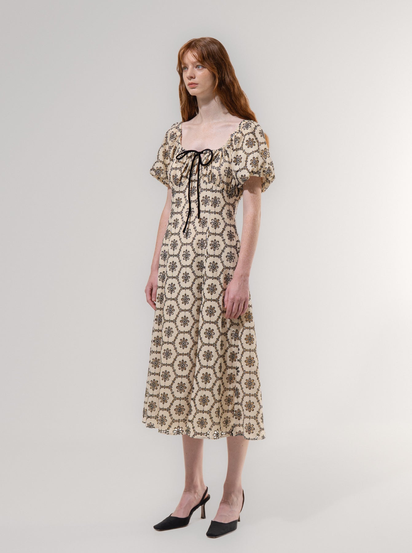 Emin + Paul Shirred Puff Sleeve Dress