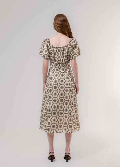 Emin + Paul Shirred Puff Sleeve Dress