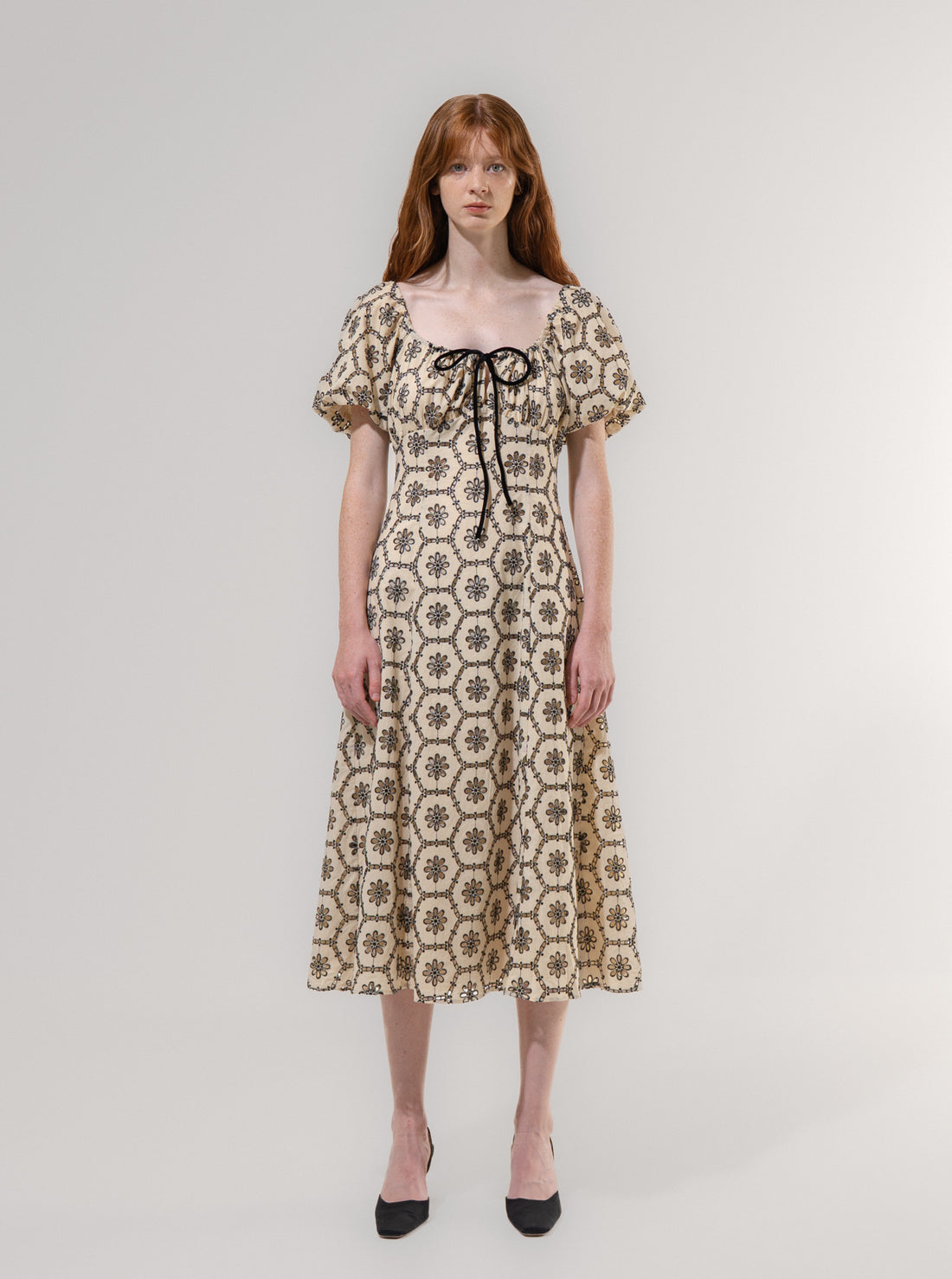 Emin + Paul Shirred Puff Sleeve Dress