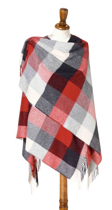 MOON Ruana Block Check - Red/Grey