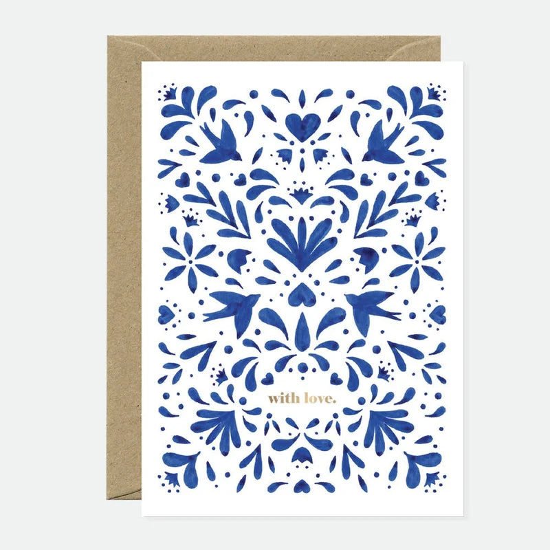 atws. Blue Swallow - Greeting card - Gold foil