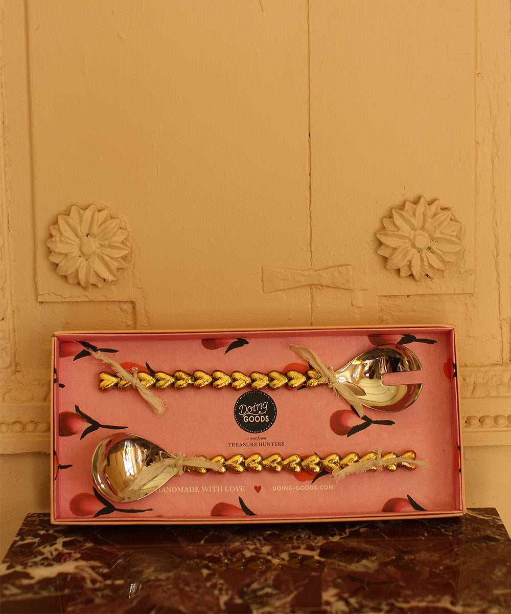 Doing Goods Holly Heart Salad Server Set in Giftbox