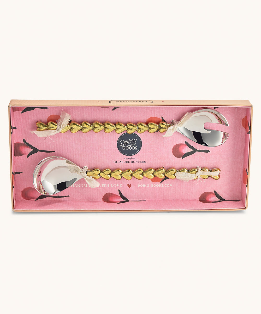 Doing Goods Holly Heart Salad Server Set in Giftbox