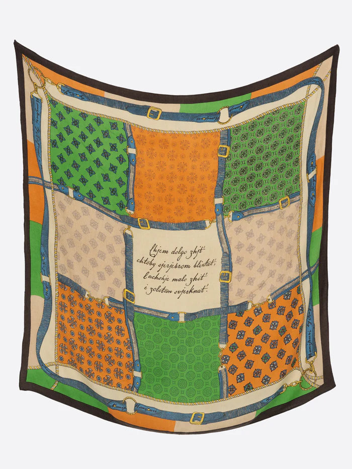 Manipuri Wool Silk Stole Herringbone Crestbelt green