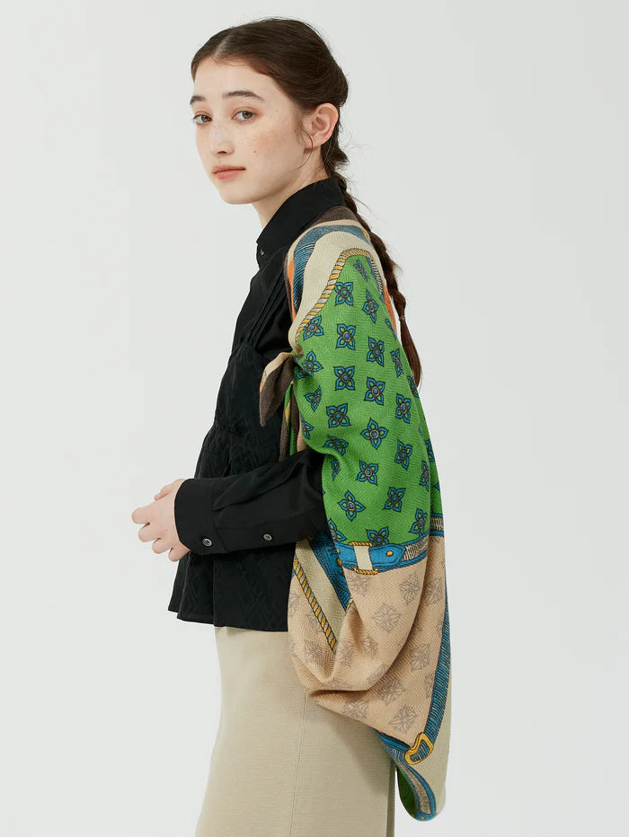 Manipuri Wool Silk Stole Herringbone Crestbelt green
