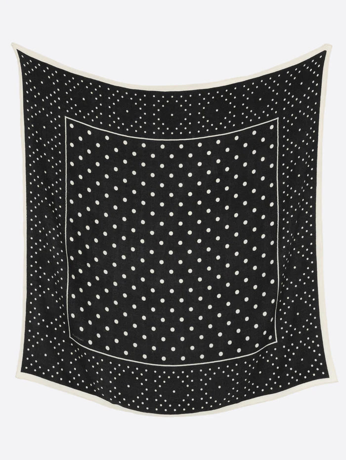 Manipuri Wool Silk Stole Herringbone Geome Dot black