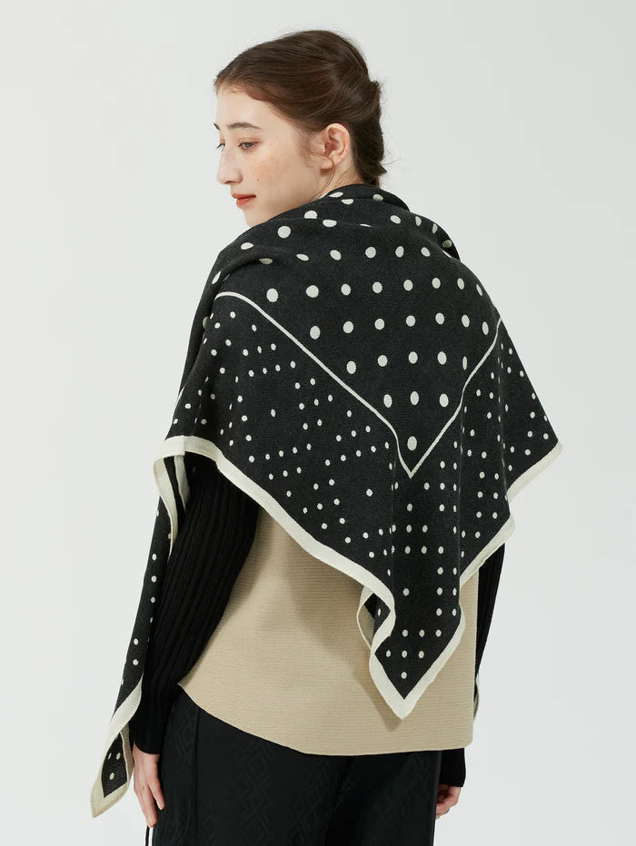 Manipuri Wool Silk Stole Herringbone Geome Dot black