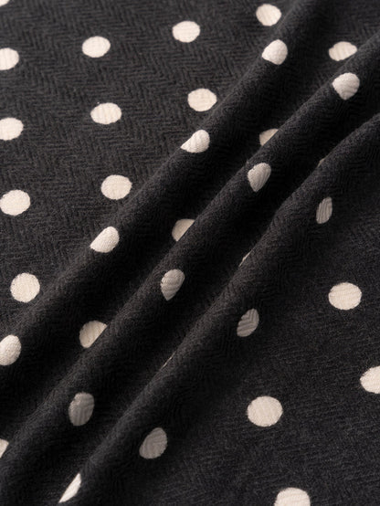 Manipuri Wool Silk Stole Herringbone Geome Dot black
