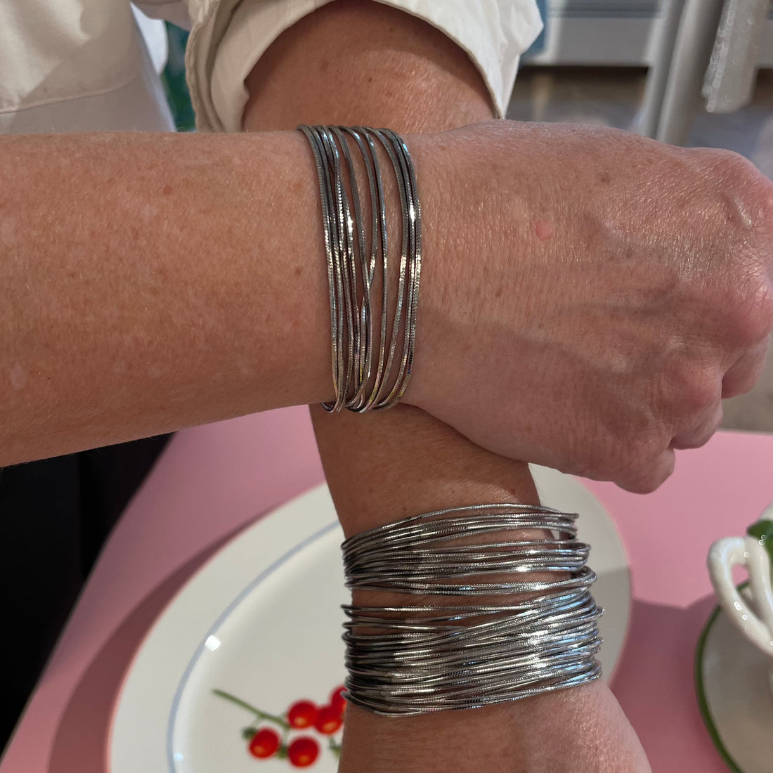 Iosselliani BC 181S/14 SS Multiwire Silver Brass Flat Bracelet