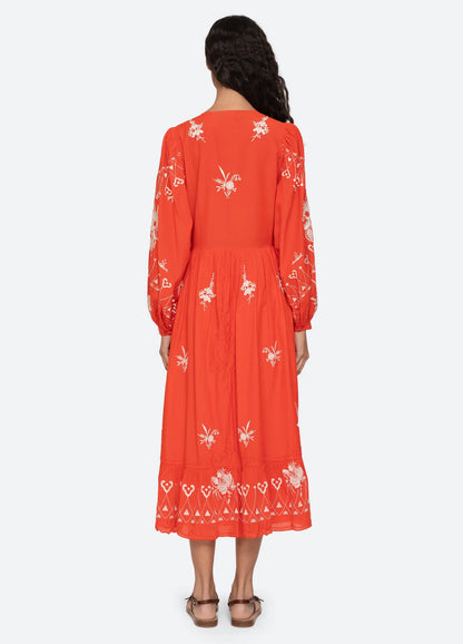 SEA NY Serafina Embroidery Midi Dress