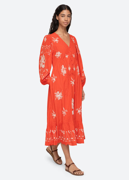 SEA NY Serafina Embroidery Midi Dress