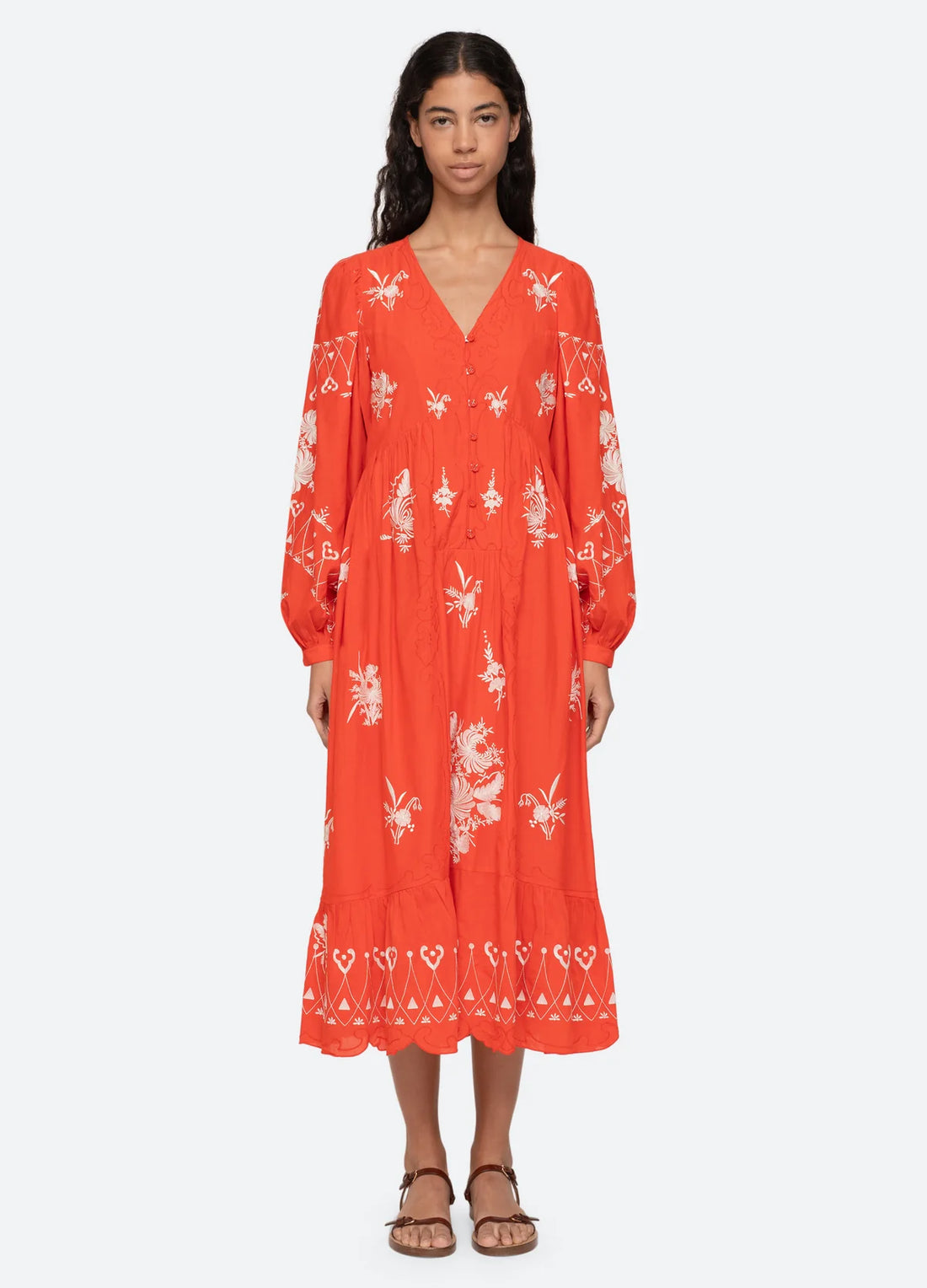 SEA NY Serafina Embroidery Midi Dress