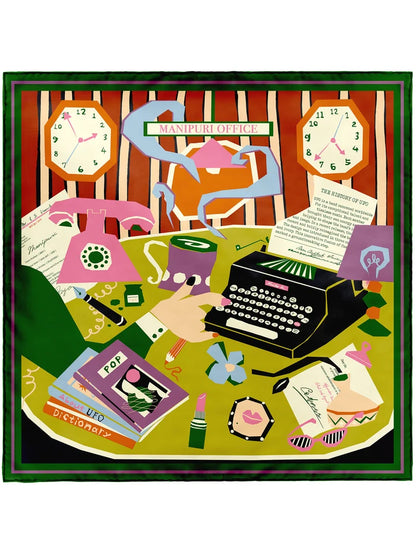 Manipuri Typewriter Scarf 88x88 Green