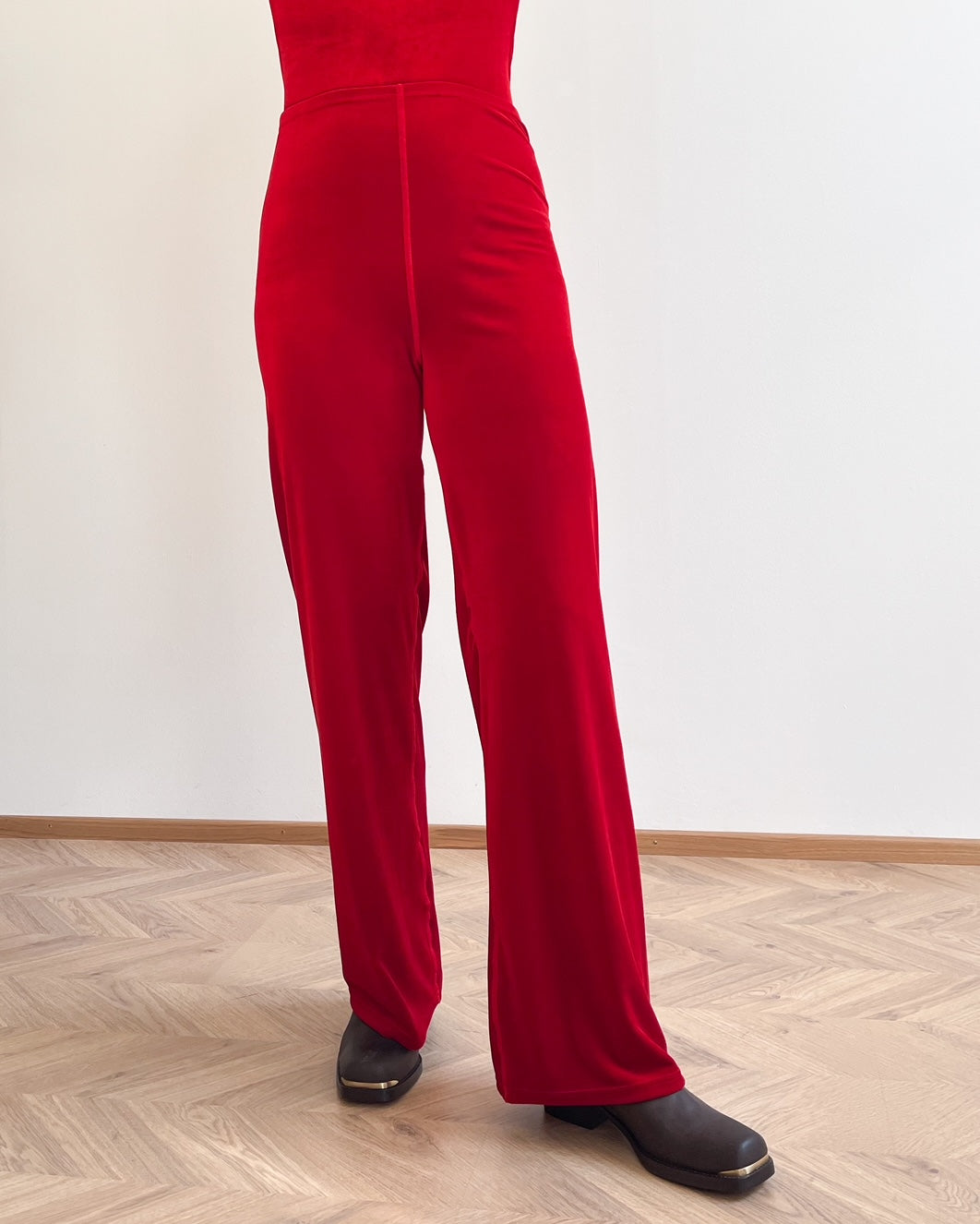 Simone Wild Velvet Wide Leg Pants - firered