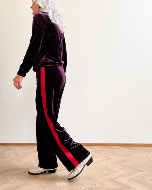 Simone Wild Velvet Stripe Pants Plum-red