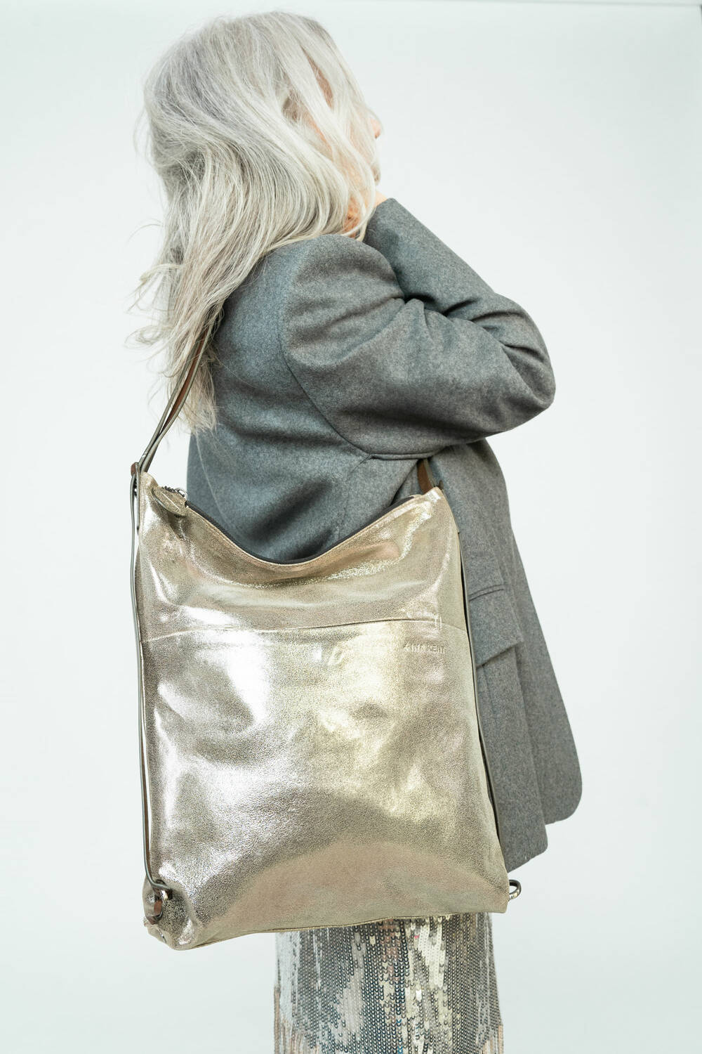 INA KENT Sher Bag- Crackled Anthra