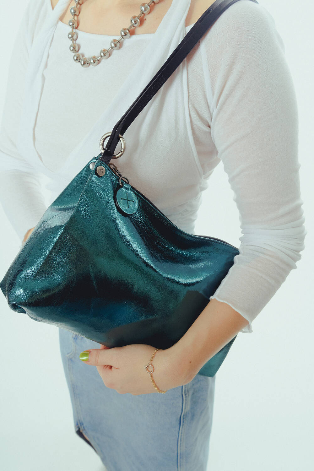 INA KENT Ornament Bag- crackled dark teal