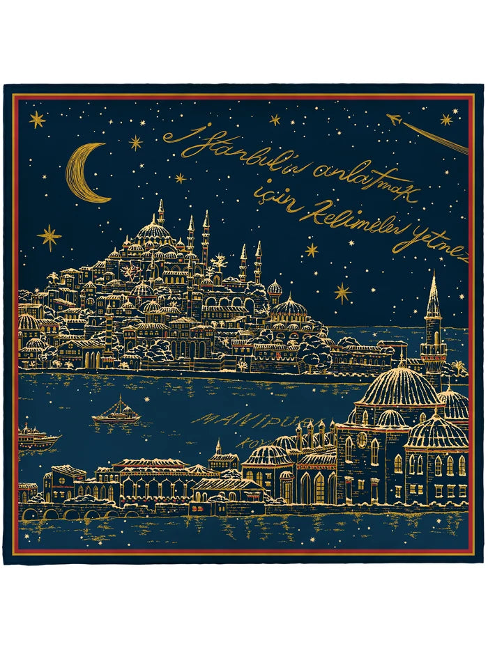 Manipuri Golden Night scarf 88x88 navy