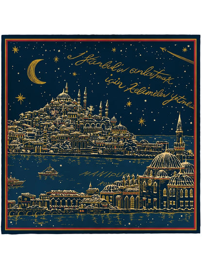 Manipuri Golden Night scarf 88x88 navy