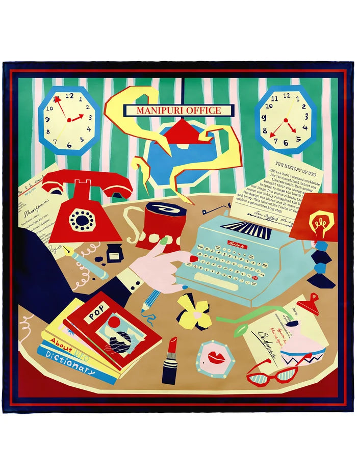 Manipuri Typewriter Scarf 88x88 Navy