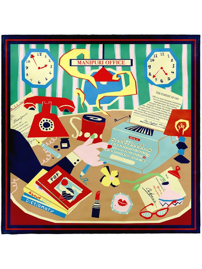 Manipuri Typewriter Scarf 88x88 Navy